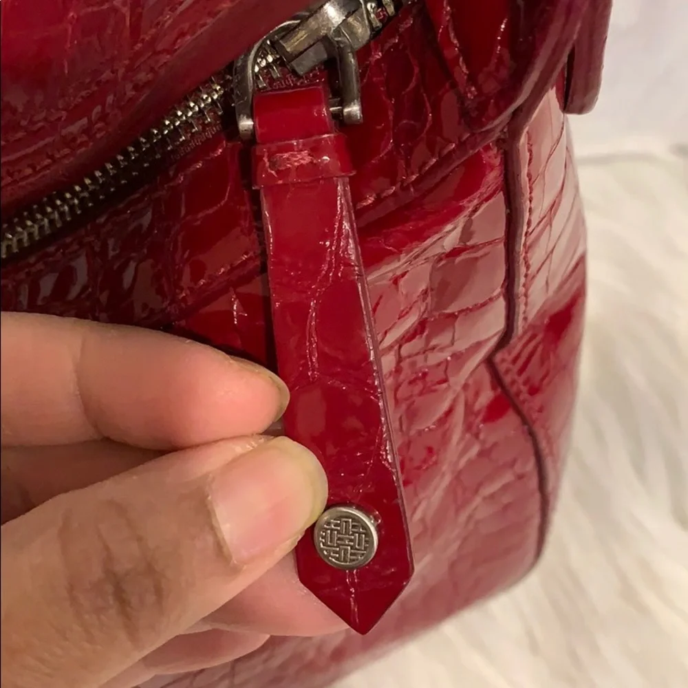 Cole Haan glossy Red leather crocodile Embossed bag